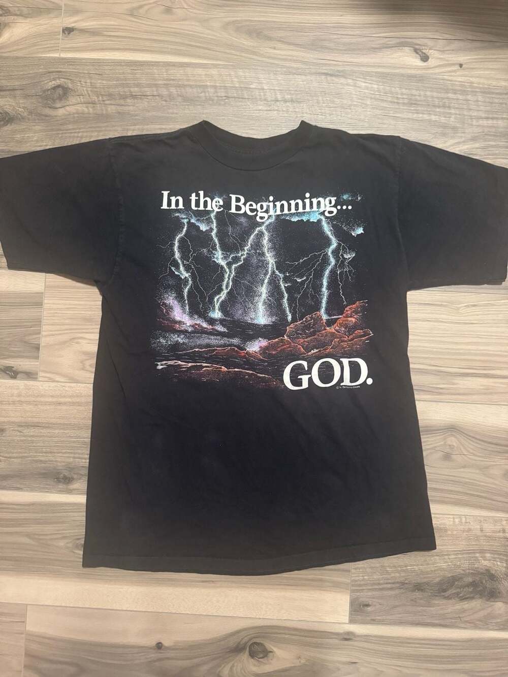 Vintage 1991 'In the Beginning... GOD' California Casuals Lightning T-Shirt